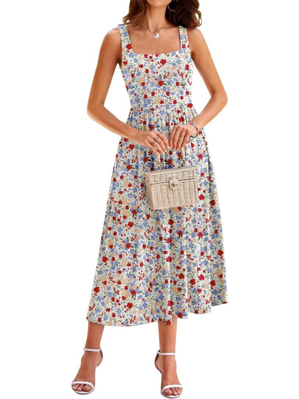 Floral Midi Casual Tank Dress - Sleeveless Beach Vacation Essential for Women